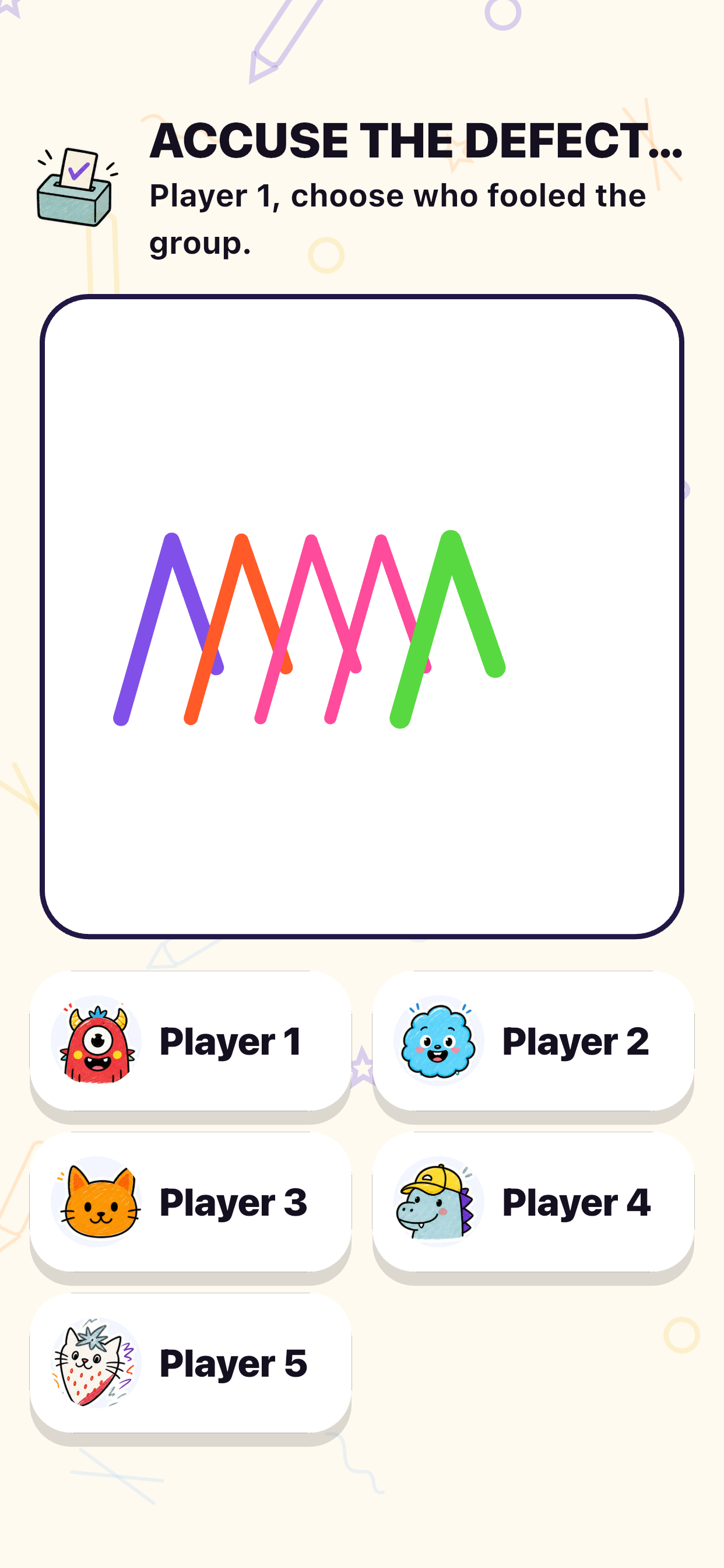 The voting reveal screen in Doodle Defector